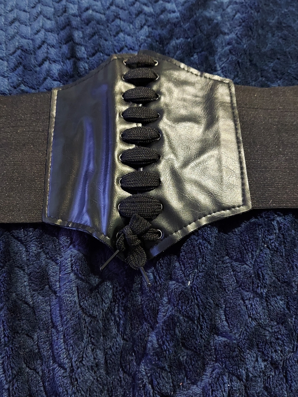 Black Faux Leather Corset Waist Belt with Lace-Up Front
